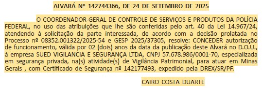EMPRESA AUTORIZADA PELA POLICIA FEDERAL